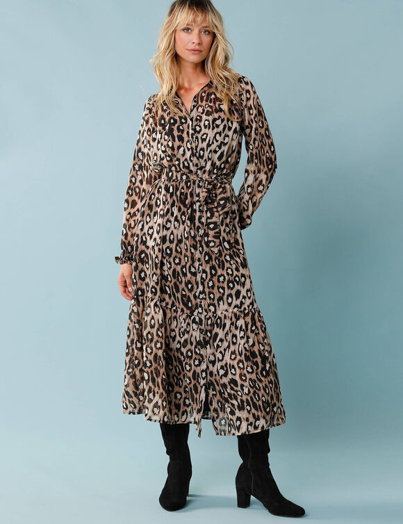 Robe chemisier spécial Petites imprimée léopard (taupe / noir)