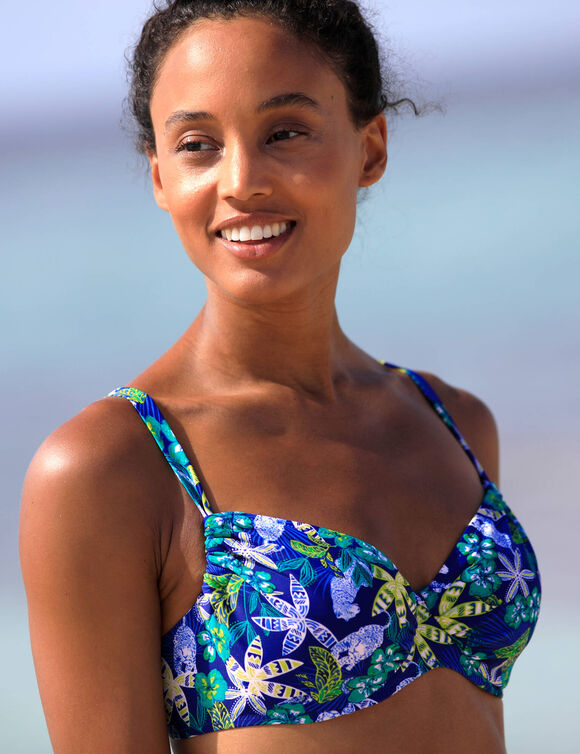 Bedrukte bikinibeha met beugels Naga - minimizermodel (blauw / groen)