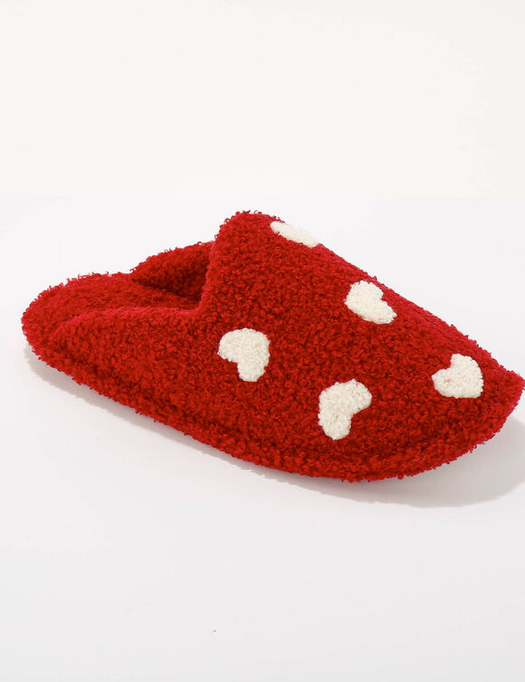 Chaussons forme mules imprim&eacute; coeur (rouge)