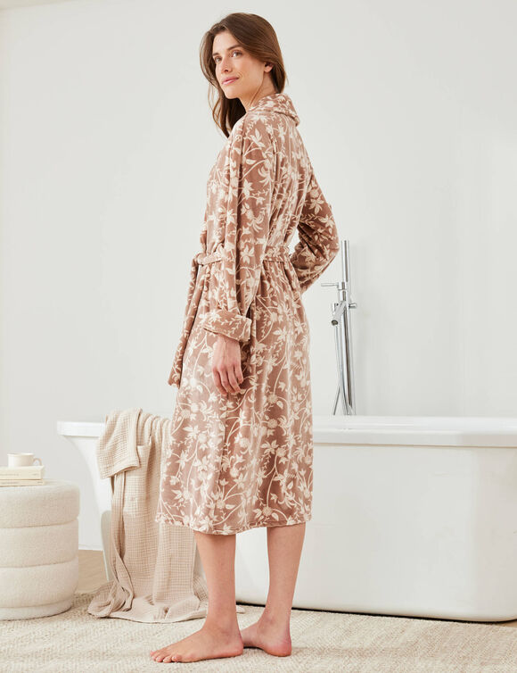 Peignoir velours imprimé fleuri (taupe)