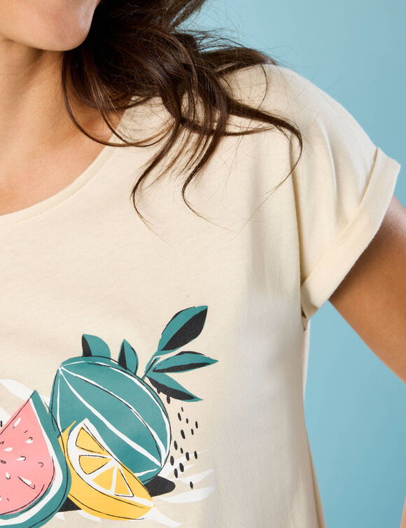 T-shirt manches courtes imprimé placé, Spécial Petites (sable)