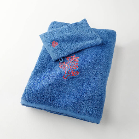 Collection serviettes de bain 420 g/m&sup2; brod&eacute;es corail (bleu dur)