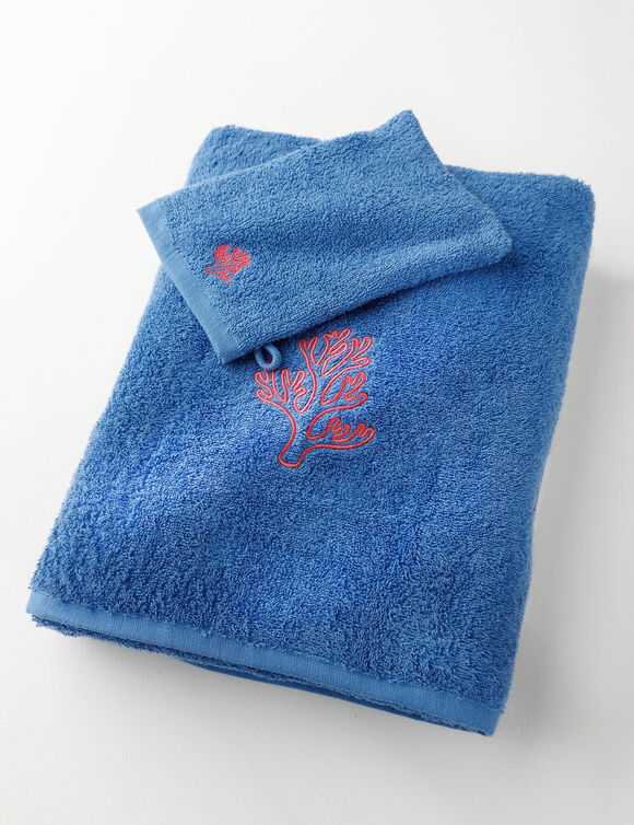 Collection serviettes de bain 420 g/m&sup2; brod&eacute;es corail (bleu dur)