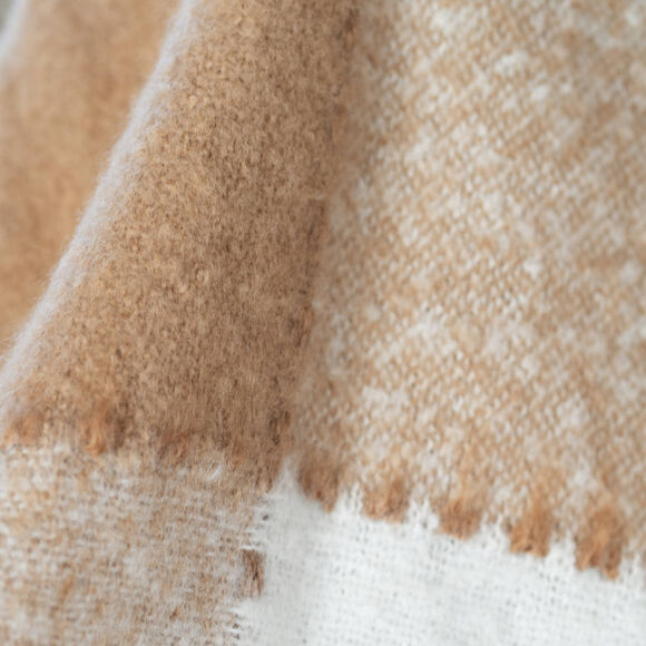 Plaid &agrave; carreaux toucher doux (beige)