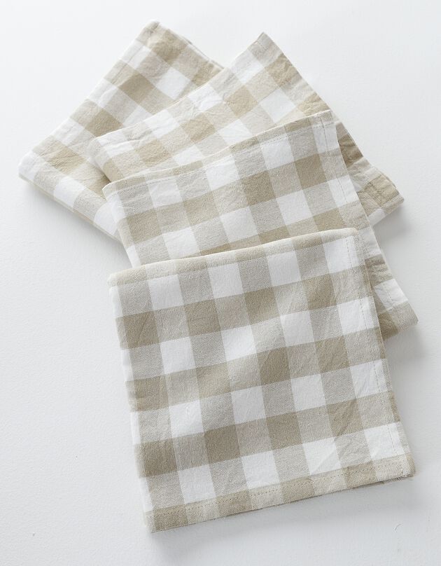 Serviettes de table à carreaux vichy - lot de 4 (beige)