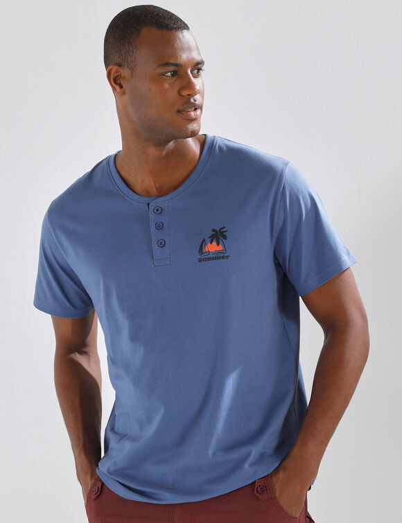 T-shirt met Tunesische hals en korte mouwen - set van 2 (blauw + groen)