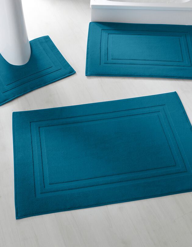 Tapis de bain éponge double liteau (bleu paon)