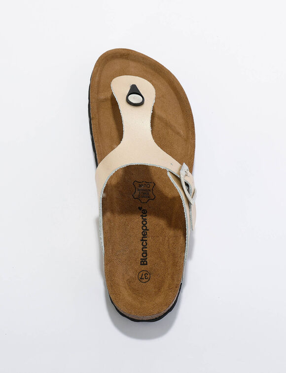 Sandales entredoigts cuir, boucle r&eacute;glable (dor&eacute;)
