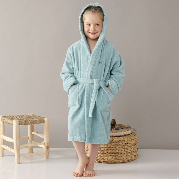 Gepersonaliseerde badjas met capuchon voor kinderen - lusjesbadstof 340 g/m&sup2; (watergroen)