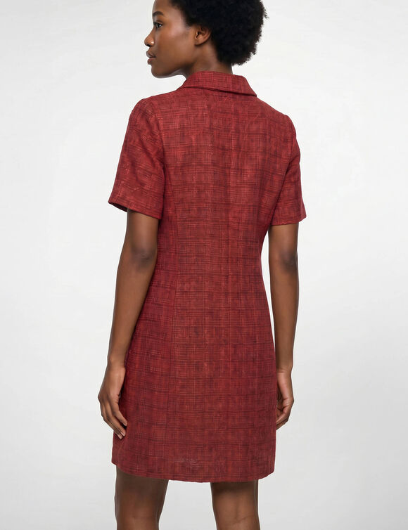 Robe polo en tweed uni, manches coudes (bordeaux)