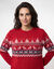Pull femme col rond manches longues, maille jacquard (rouge)