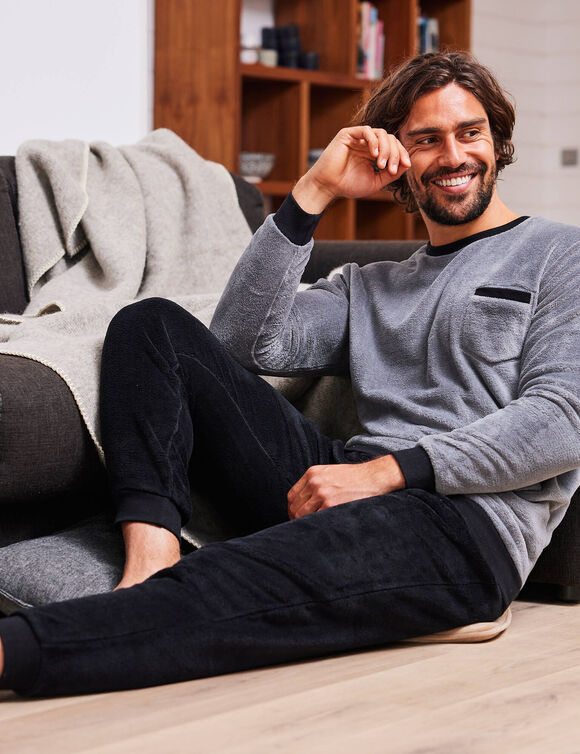 Pyjama pantalon bicolore maille polaire manches longues (gris)