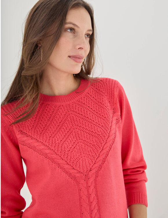 Trui met ronde hals, fantasietricot (roze)