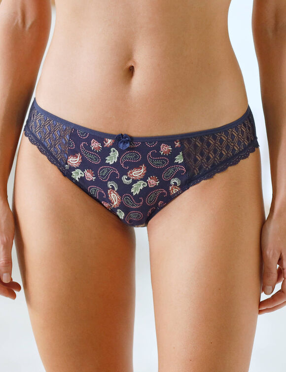 Culotte midi coton dentelle imprimé cachemire Coria - lot de 2 (bleu)