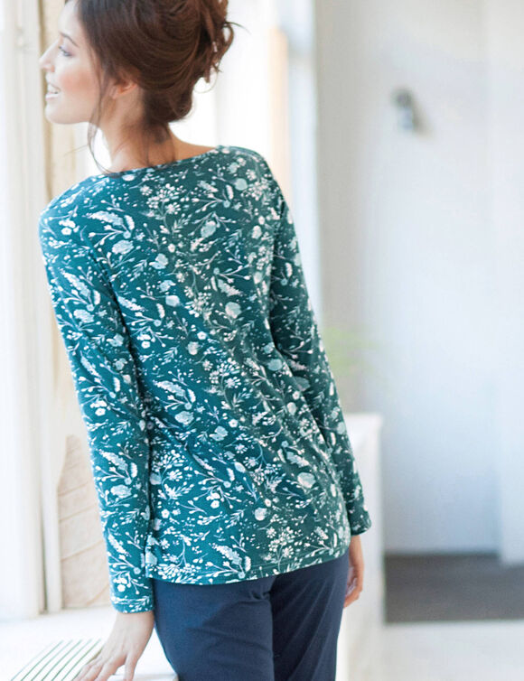 T-shirt manches longues &ndash; fleuri &eacute;meraude (&eacute;meraude)