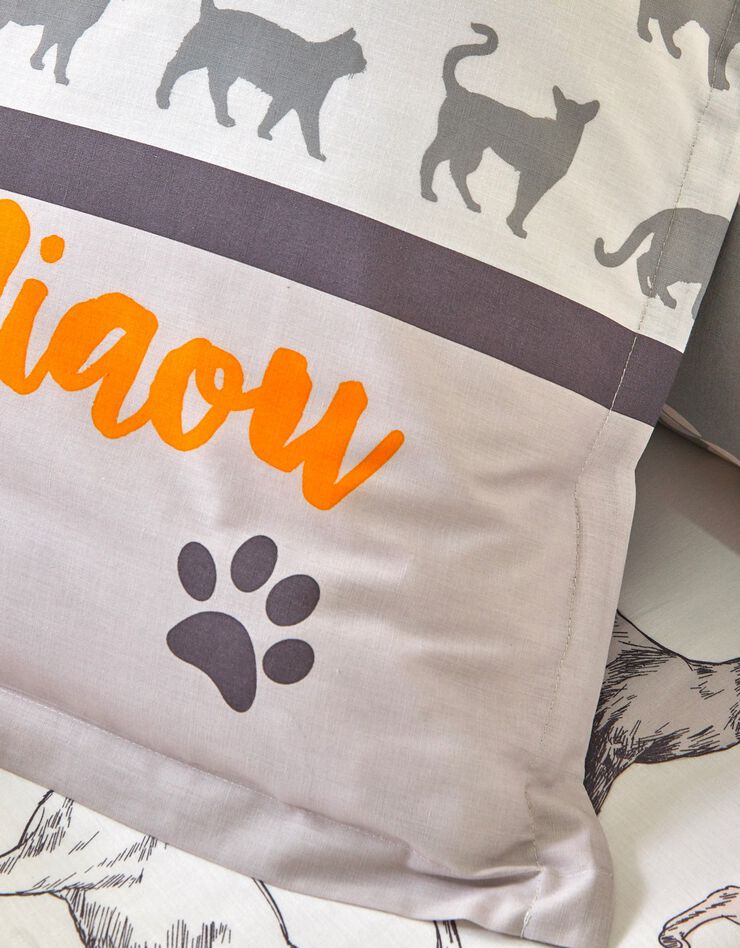 Linge de lit Robby imprimé chats - coton (gris)