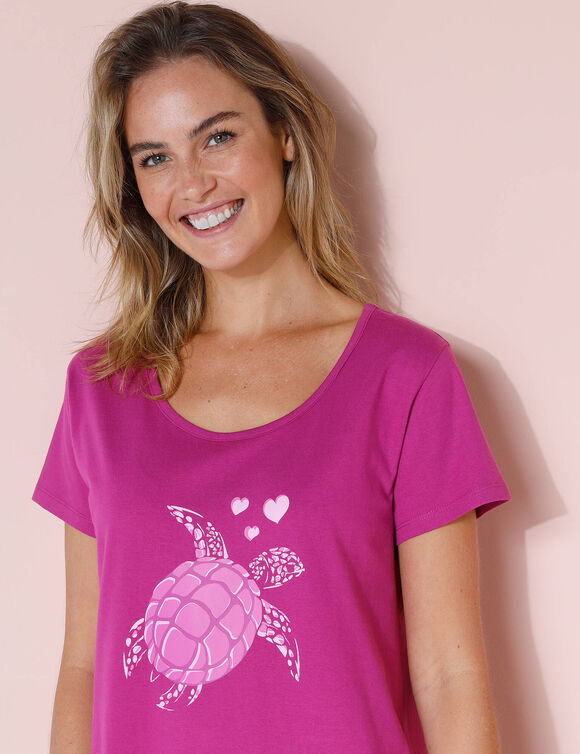 Kort nachthemd met schildpadprint (framboos)