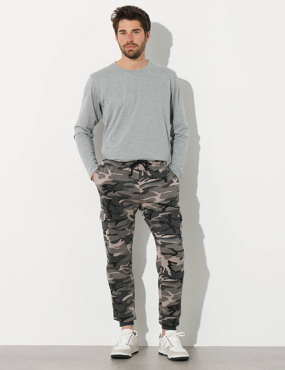 Pantalon molleton cargo bas resserrés (gris camouflage)
