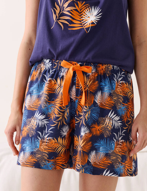 Short de pyjama en coton - imprim&eacute; tropical (marine / orange)