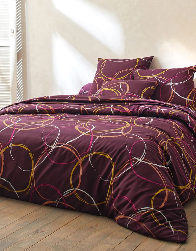 Linge de lit Noémie en polyester-coton imprimé cercles (prune) Linge de lit Noémie en polyester-coton imprimé cercles (prune)