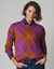 Pull col rond loose, jacquard losanges, toucher doux (violine / caramel)