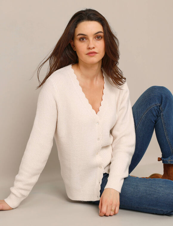 Gilet maille fantaisie, toucher doux (écru)