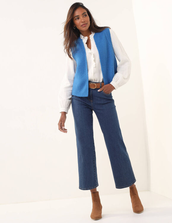 Gilet col rond sans manches, point mousse (bleu azur)