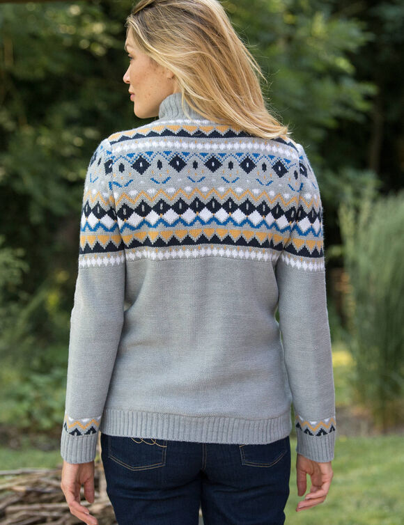 Gilet jacquard zippé, doublé maille peluche (gris chiné)