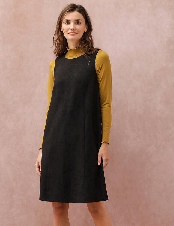 Robe chasuble &eacute;vas&eacute;e, sans manches, su&eacute;dine douce (noir)