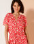 Robe longue col zippé, crépon imprimé (rouge / écru)