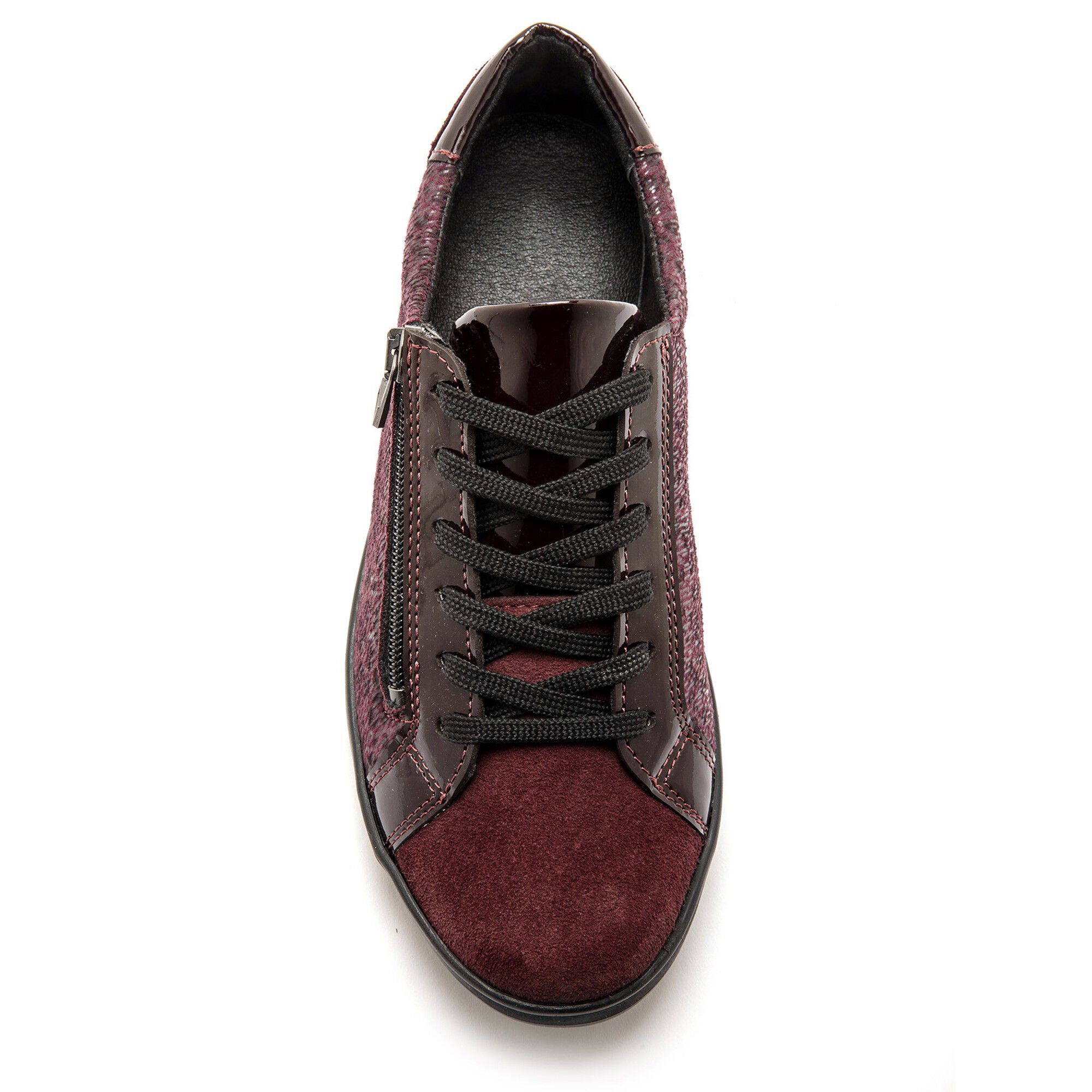 Sneakers met rits en veters, comfortbreedte, in leer, voor dames - rood  bedrukt | Blancheporte