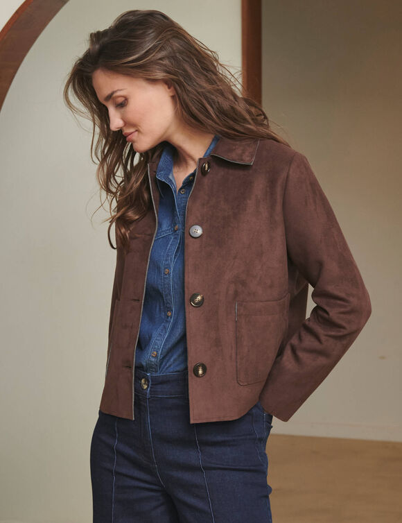 Veste boutonn&eacute;e, su&eacute;dine (marron)
