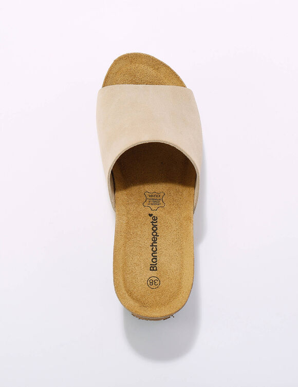 Mules compens&eacute;es en cuir et talon li&egrave;ge (beige)