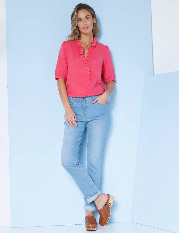 Chemisier manches courtes uni, gaze de coton (rose fuchsia)