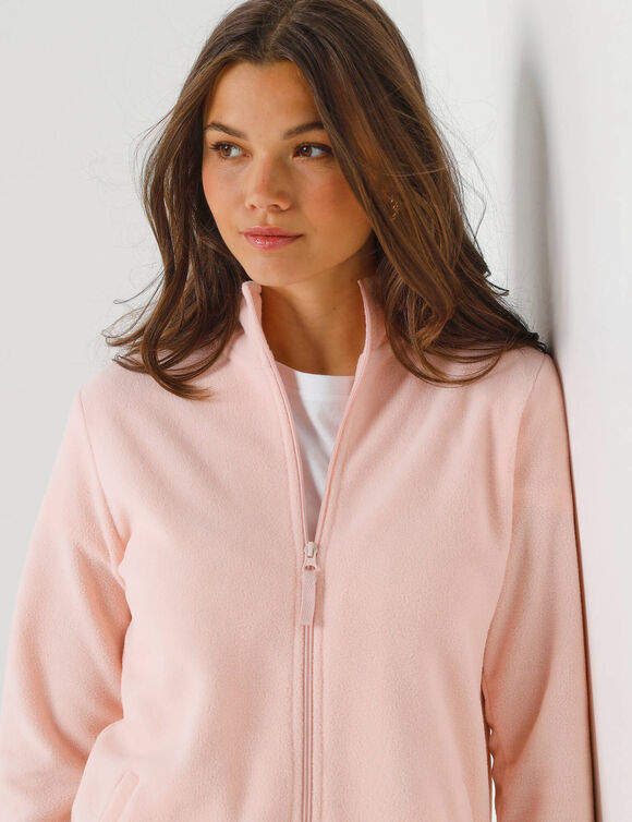 Veste zipp&eacute;e maille polaire, manches longues (rose poudr&eacute;)