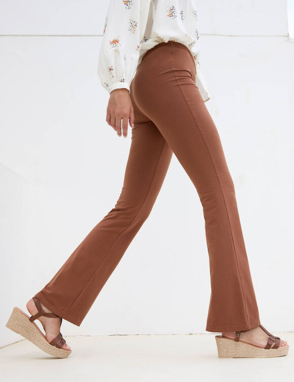 Legging bootcut uni, taille élastiquée (noisette)