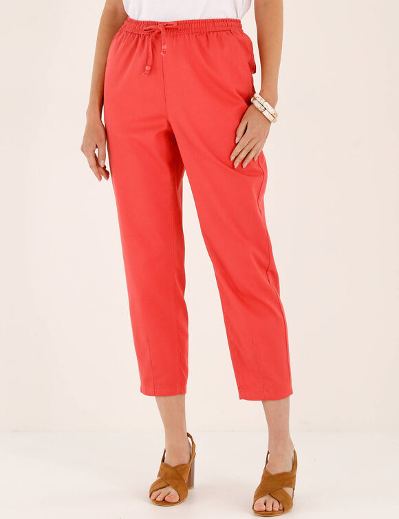 Pantalon mom 7/8&egrave;me uni, coton (corail)