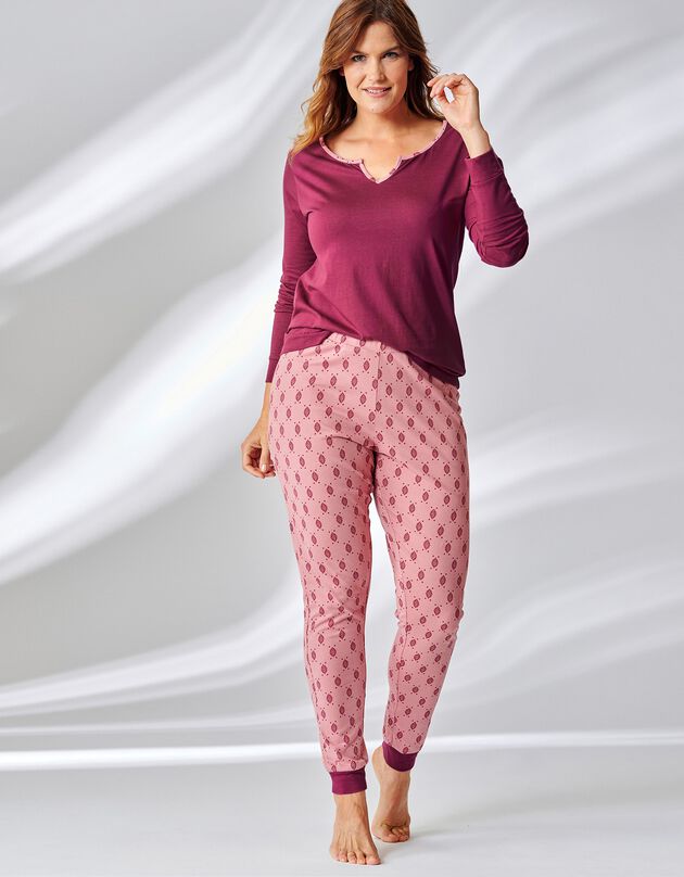 Pyjama imprimé graphique manches longues, grenat Pyjama imprimé graphique manches longues, grenat, hi-res