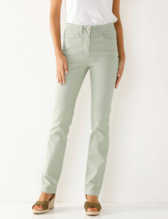 Pantalon droit sculptant, renfort gainant (vert grisé)