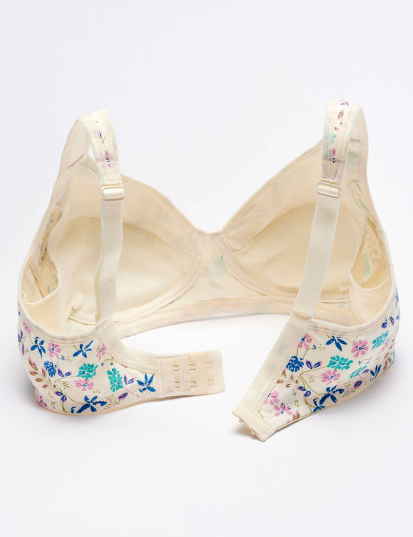 Soutien-gorge coton imprim&eacute; fleuri sp&eacute;cial op&eacute;ration du sein- sans armatures (ivoire)