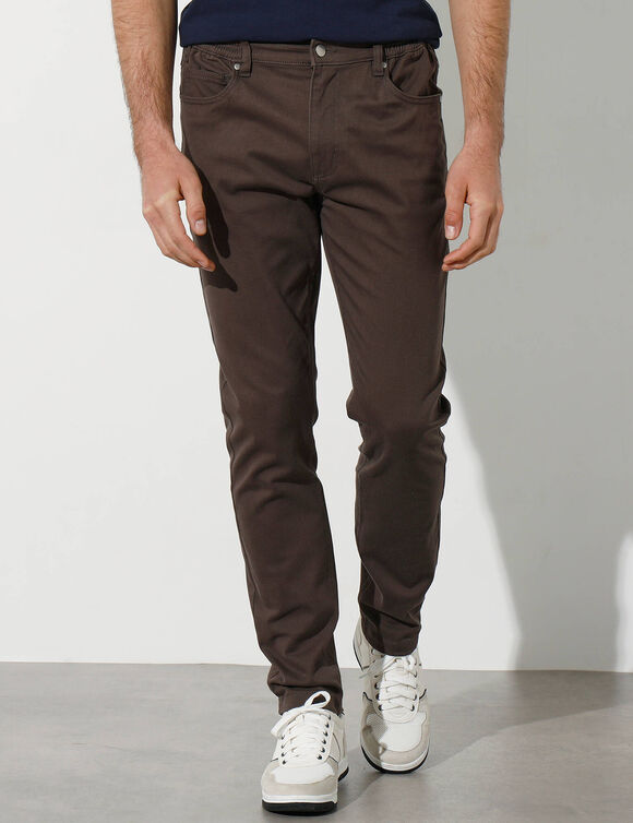Pantalon droit 5 poches élastiqué côtés - L30 (chocolat)