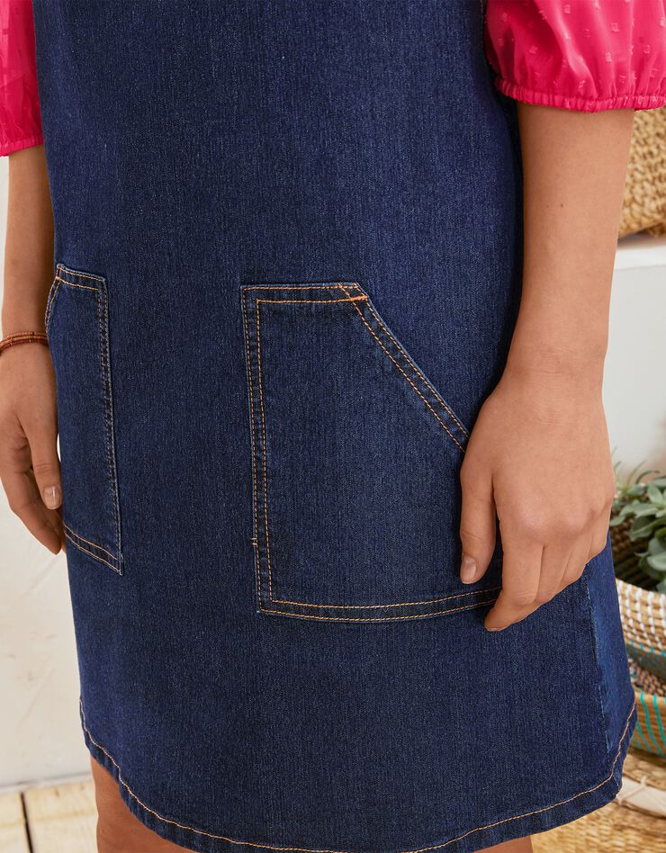 Robe salopette bretelles volantées en jean (brut)