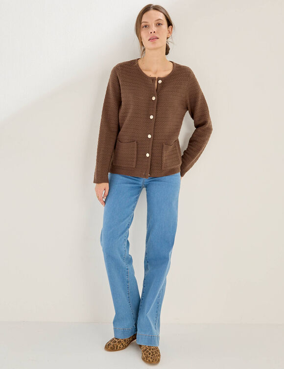 Cardigan uni maille fantaisie (chocolat)