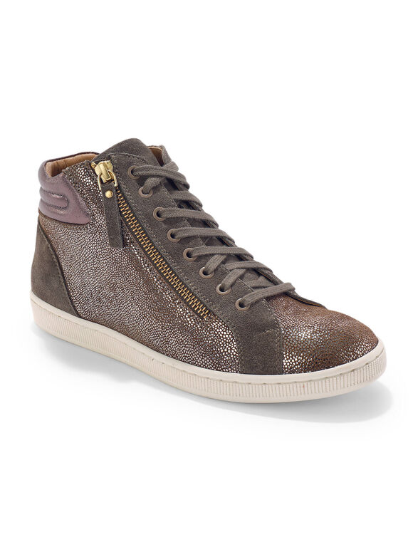 Basket montantes zipp&eacute;es en cuir souple effet iris&eacute; - taupe  (taupe)