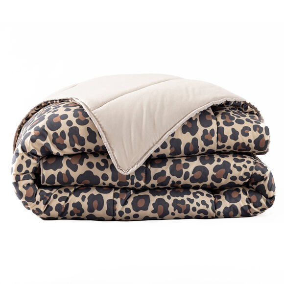 Couette microfibre motif l&eacute;opard 400 g/m&sup2; (sable / noir)