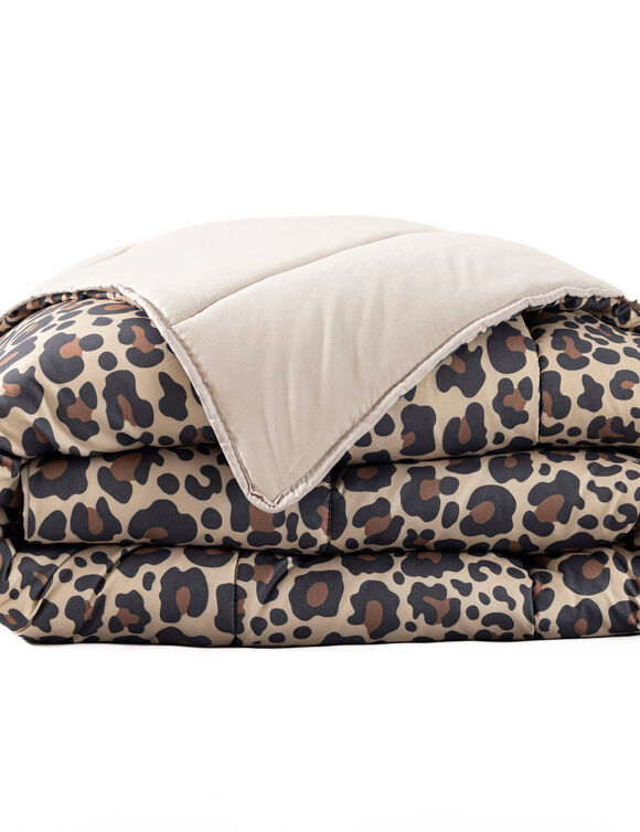 Couette microfibre motif l&eacute;opard 400 g/m&sup2; (sable / noir)