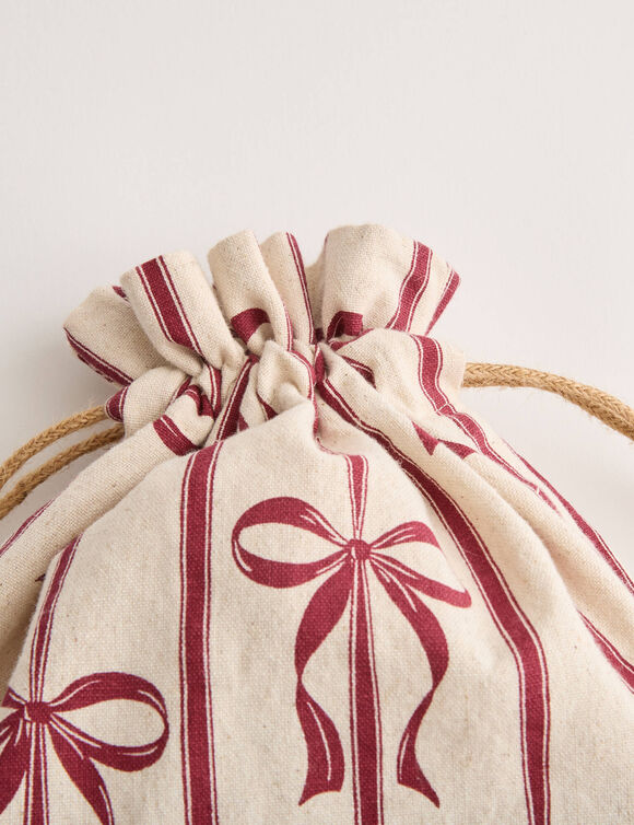 Stoffen zakje met strikmotief - set van 2 (naturel/rood)
