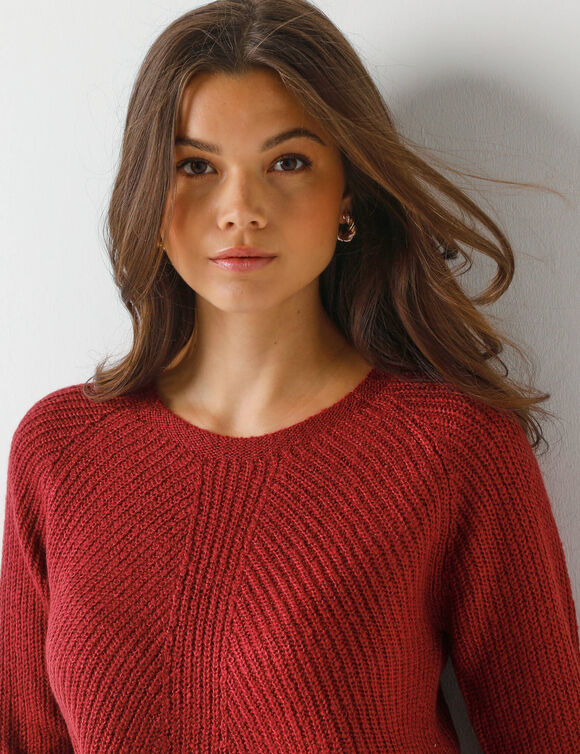 Pull évasé, maille anglaise toucher doux (bordeaux)