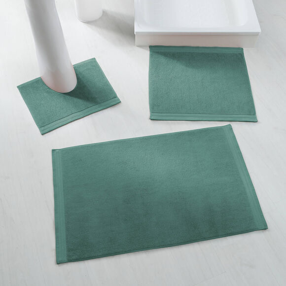 Badmatje van badstof met chevron-patroon met sierrand (eucalyptus)