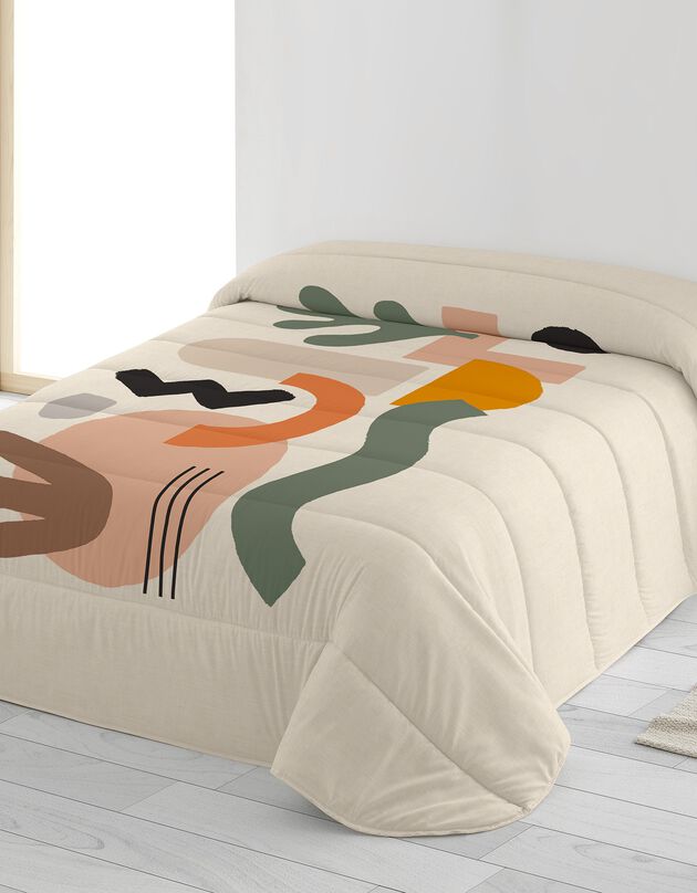 Couette microfibre imprimée formes abstraites 200 g/m² (beige / orange)